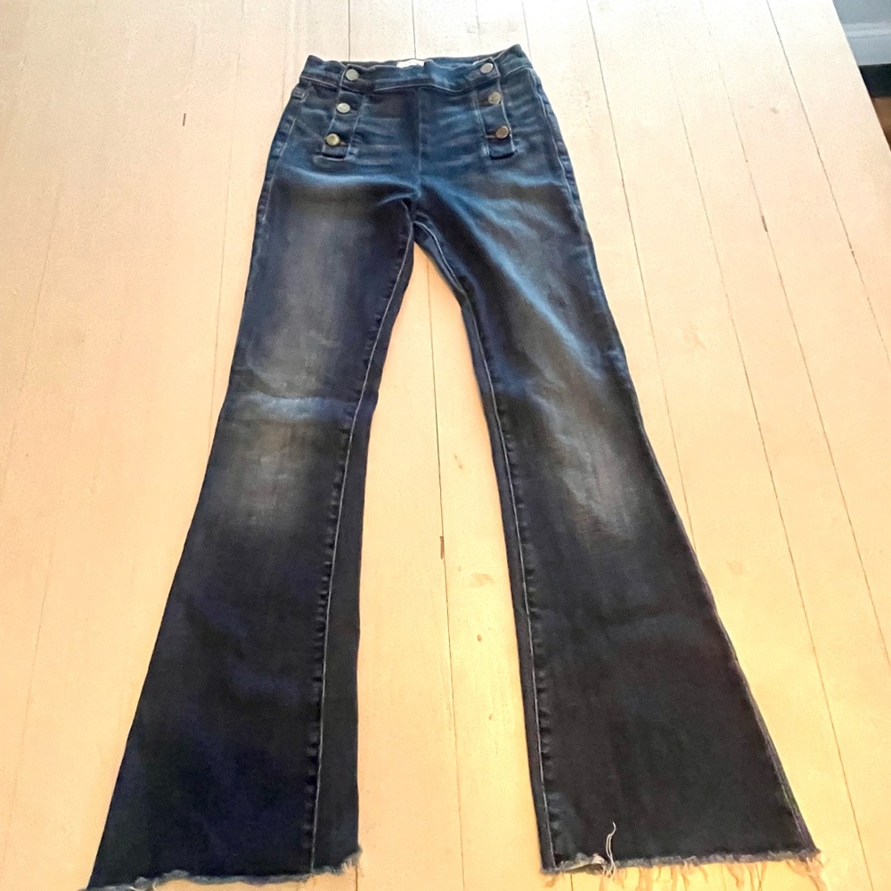 Frame Denim Le High Flare Jeans with Button Detail